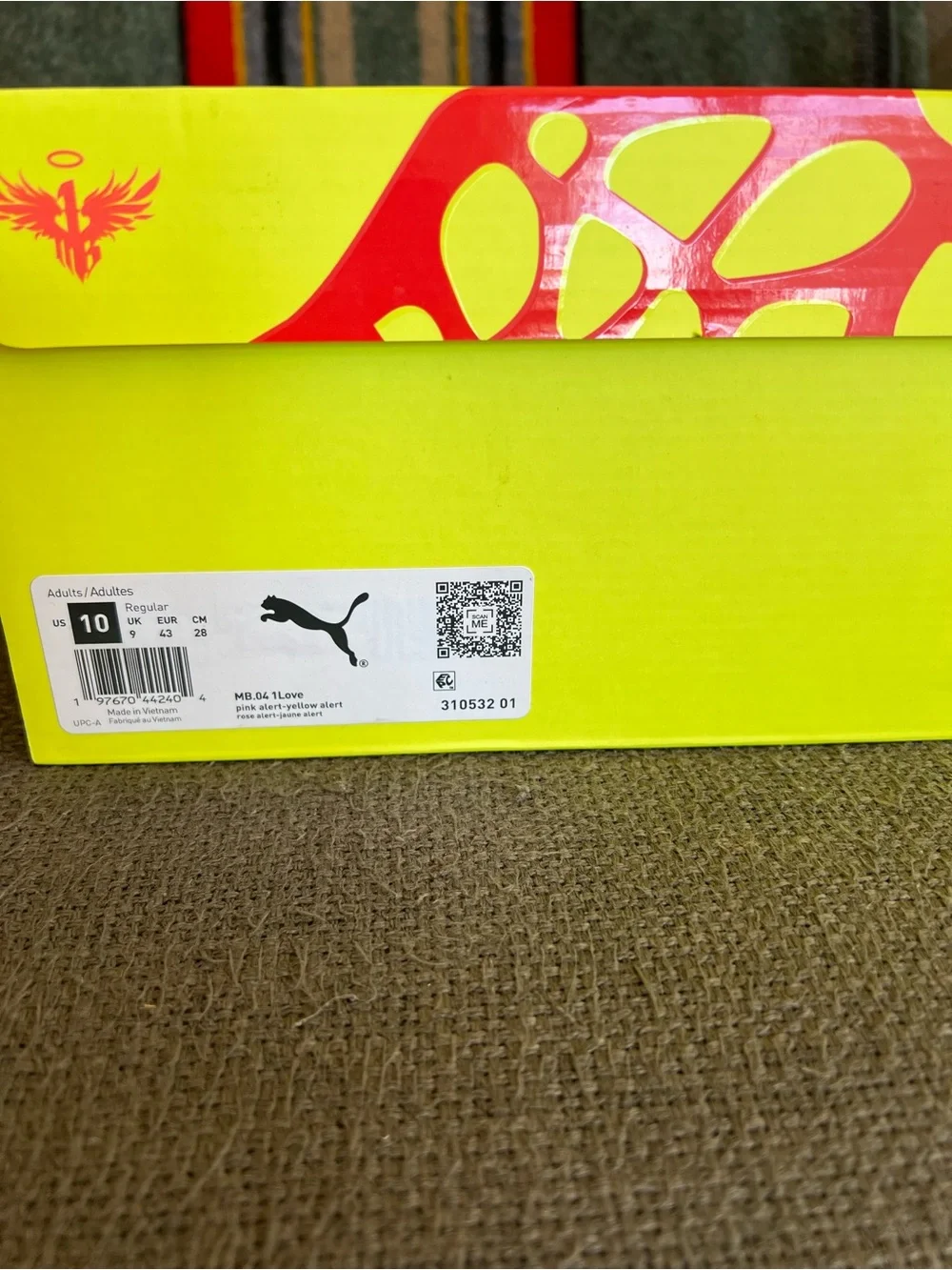 Puma Lamelo MB.04 1Love  pink alert yellow alert mens size 10